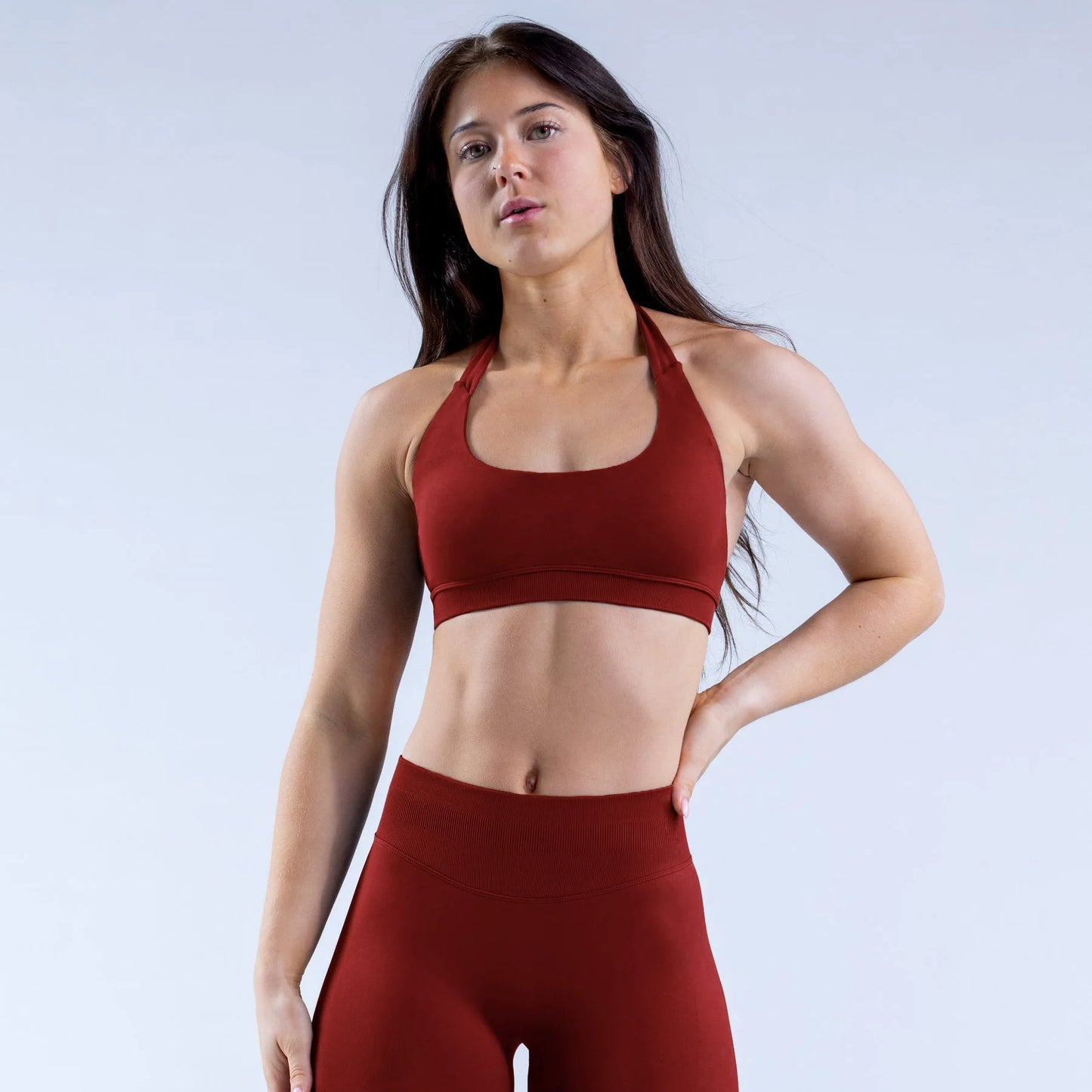 Sujetador deportivo halter sin costuras para mujer, con espalda abierta, a prueba de golpes, elástico, top de yoga para gimnasio, correr, fitness y uso diario casual