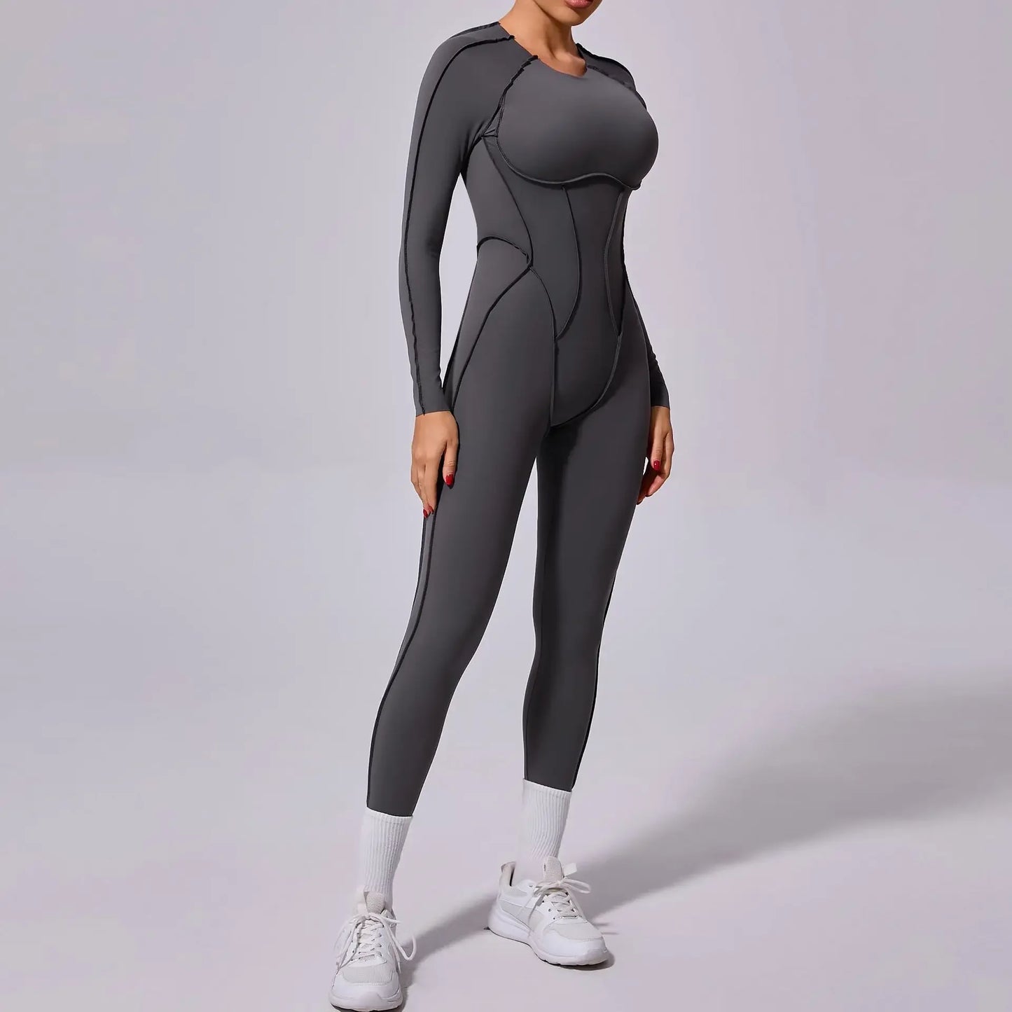 Women's Long Sleeve One-piece Yoga Jumpsuit - Gym Training Suit, High Elastic Fitness Bodysuits, Moisture Wicking Sportswear Set