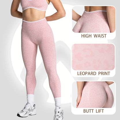 Leggings de yoga sin costuras con estampado de leopardo, control de abdomen de cintura alta, levantamiento de glúteos para actividades de fitness al aire libre, ejercicio y entrenamiento