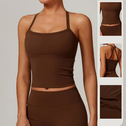 Camiseta de tirantes de yoga con espalda abierta y forro polar para mujer, sujetador deportivo para correr, chaleco de fitness para mujer, ropa deportiva