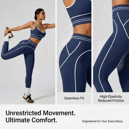 Conjunto de yoga sin costuras para mujer - Sujetador deportivo y leggings de cintura alta, ropa deportiva para gimnasio, entrenamiento, fitness, ejercicio, elástico, conjunto atlético