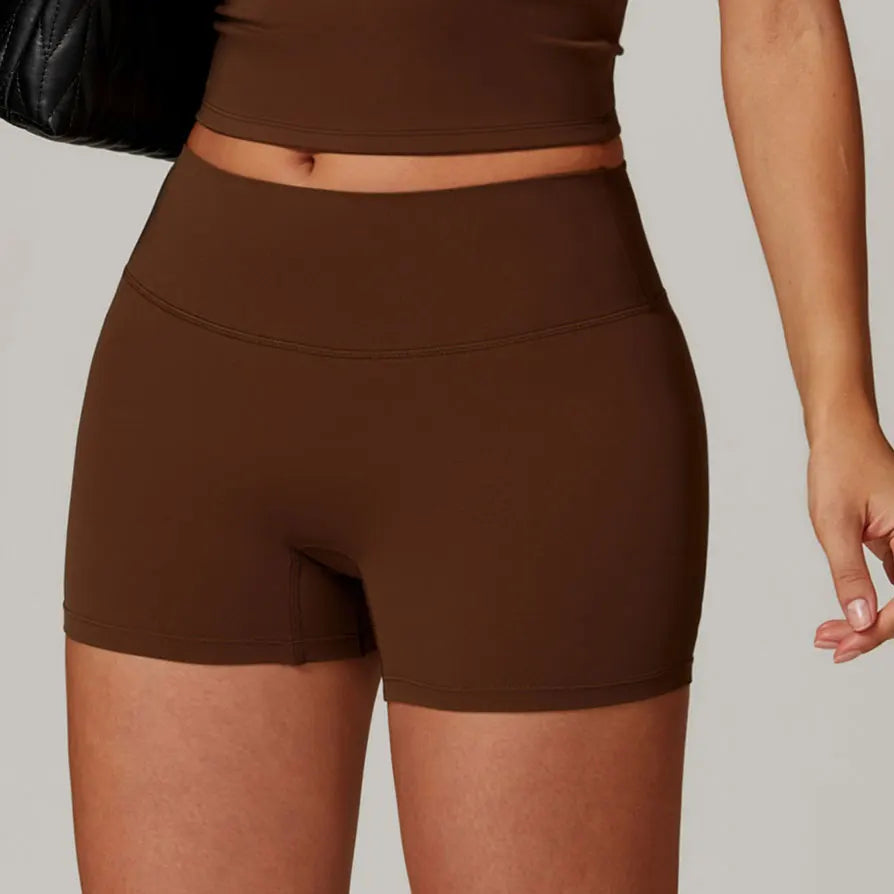 Pantalones cortos de yoga ajustados de cintura alta forrados de polar para mujer – Pantalones cortos deportivos de fitness para correr con control de abdomen y levantamiento de glúteos para mujer