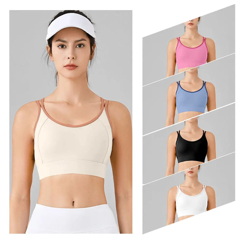 Women's High Support Sports Bra Integrated Fixed Shockproof Fitness Bra Running Yoga Workout Slim Back Yoga Tank Top Activewear