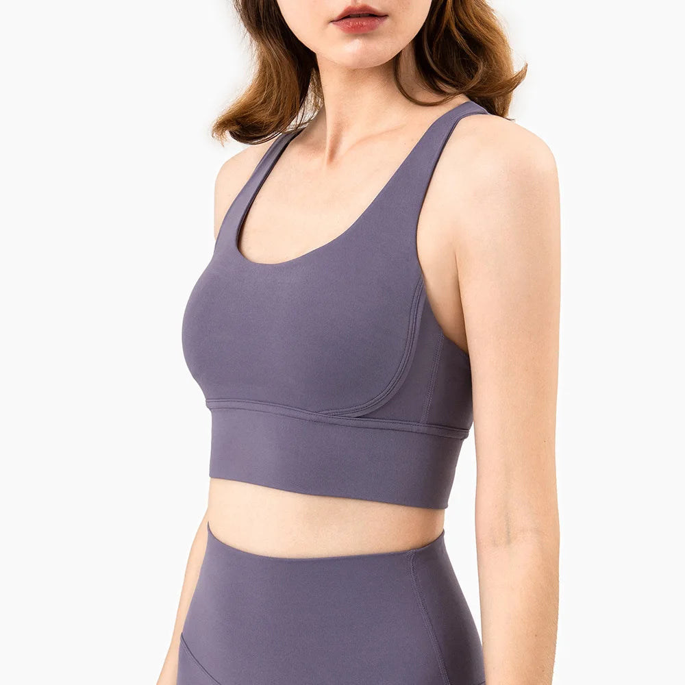 2025 NULS Women's Nude-Feel Crossback Sports Bra – Shock-Absorbing Yoga Vest – Fitness Top for Yoga & Active Workouts