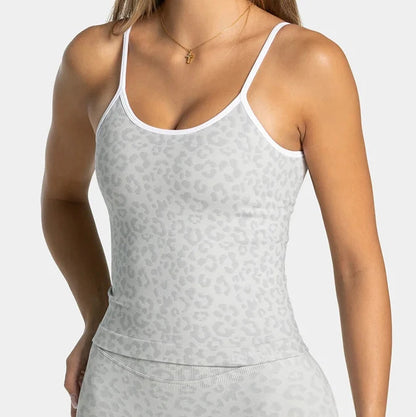 Leopard Print Yoga Tank Top Outdoor Fitness Workout with Removable Pads Sleeveless Sports Vest for Athletic Training Activities