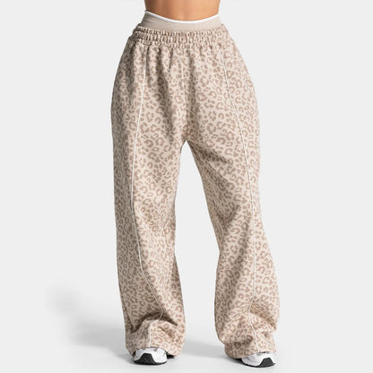 Women's Loose Leopard Print Athletic Pants, Wide Leg Trousers, Outdoor Running Jogging Yoga Sweatpants Sports Fitness Activities