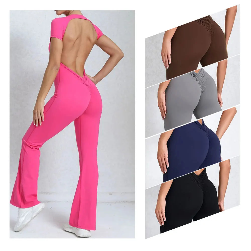 Mameluco de yoga de manga larga para mujer, elástico, pantalones acampanados, traje de gimnasio, conjunto de entrenamiento, ropa deportiva para mujer
