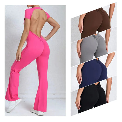 Mameluco de yoga de manga larga para mujer, elástico, pantalones acampanados, traje de gimnasio, conjunto de entrenamiento, ropa deportiva para mujer
