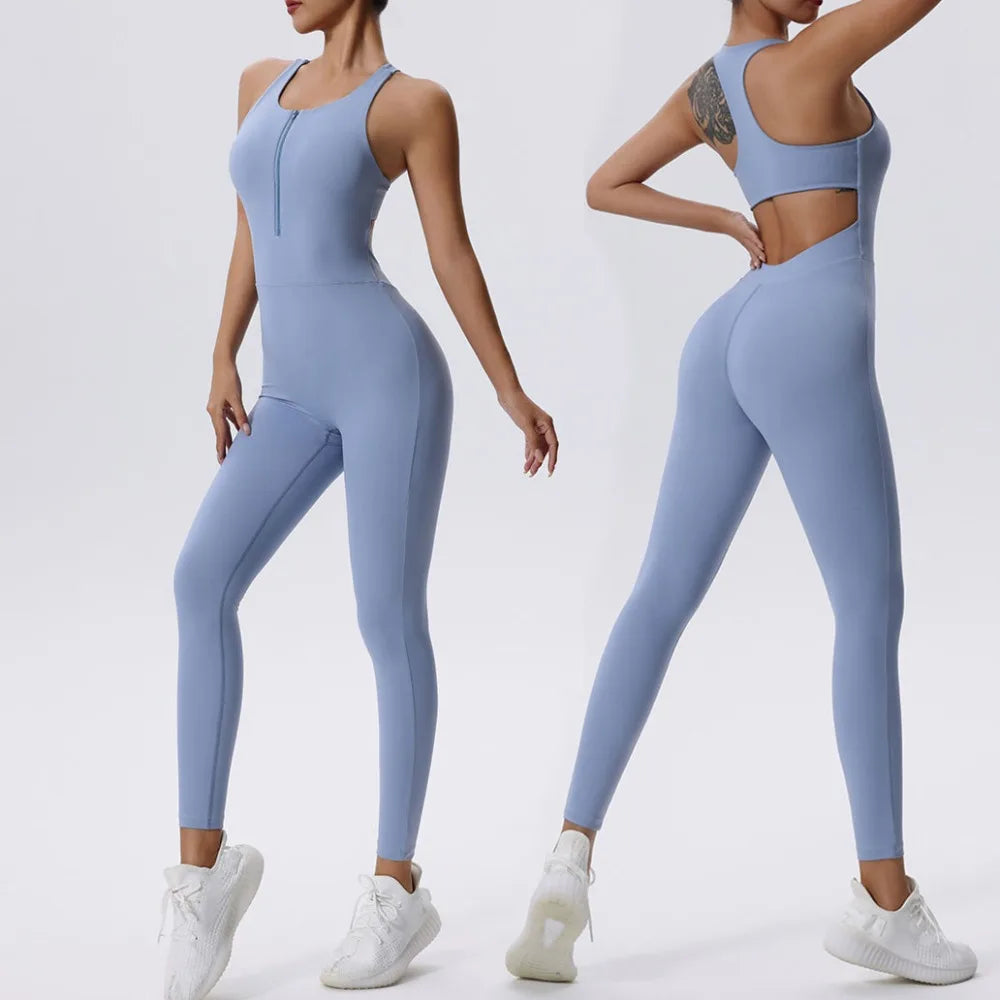 Women's Sleeveless Yoga Jumpsuit - Full Seasons Casual Fitness Sporty Playsuit, Slim Fit Activewear, Lady Workout Outfit for Gym