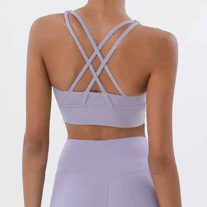 Sujetador deportivo de fitness para mujer, push-up, sin aros, acolchado, con tiras cruzadas, para correr, gimnasio, entrenamiento, yoga, top corto de ropa interior