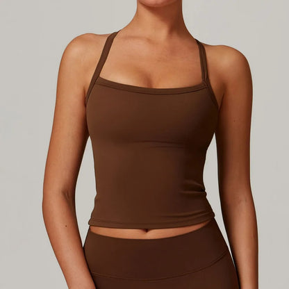 Camiseta de tirantes de yoga con espalda abierta y forro polar para mujer, sujetador deportivo para correr, chaleco de fitness para mujer, ropa deportiva