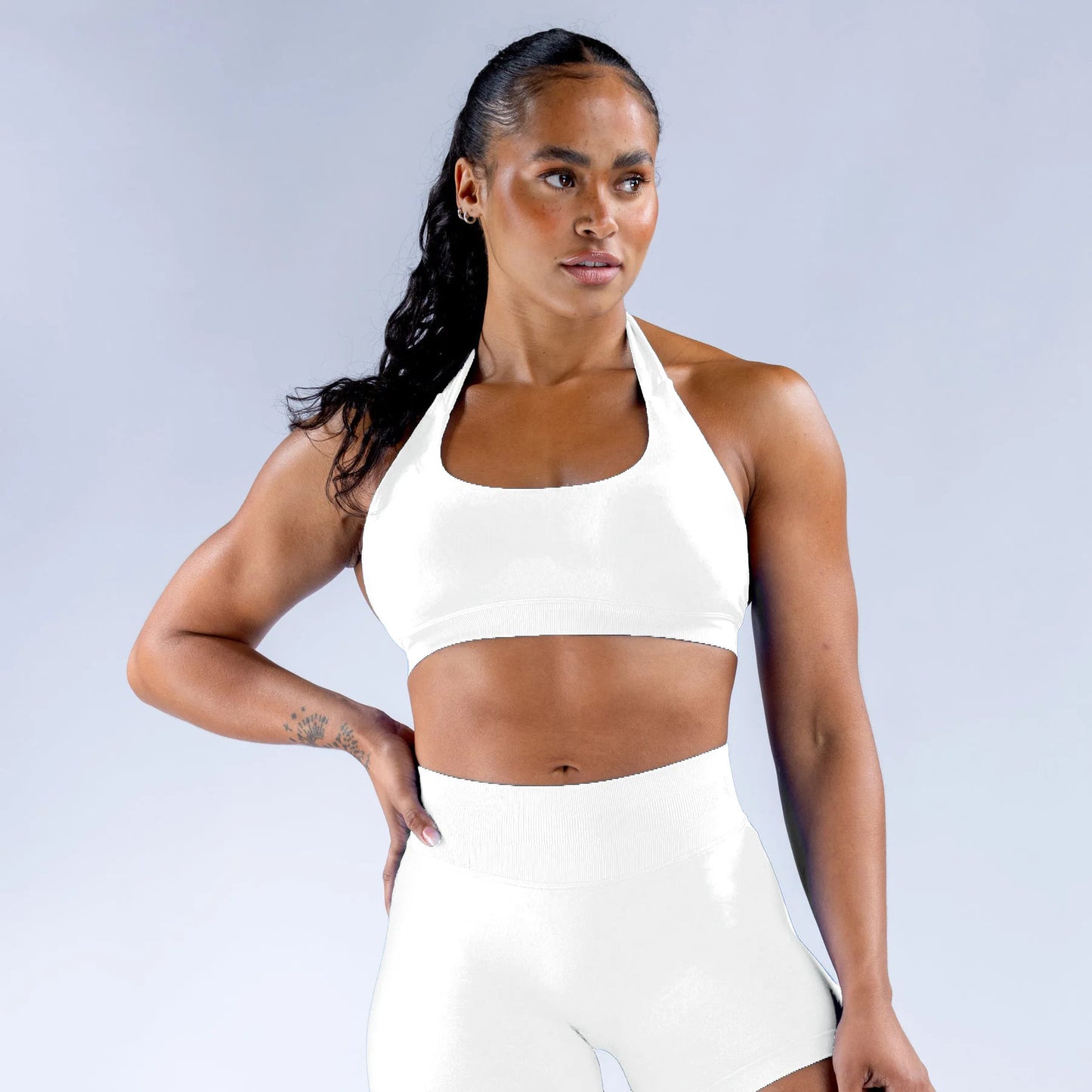 Sujetador deportivo halter sin costuras para mujer, con espalda abierta, a prueba de golpes, elástico, top de yoga para gimnasio, correr, fitness y uso diario casual