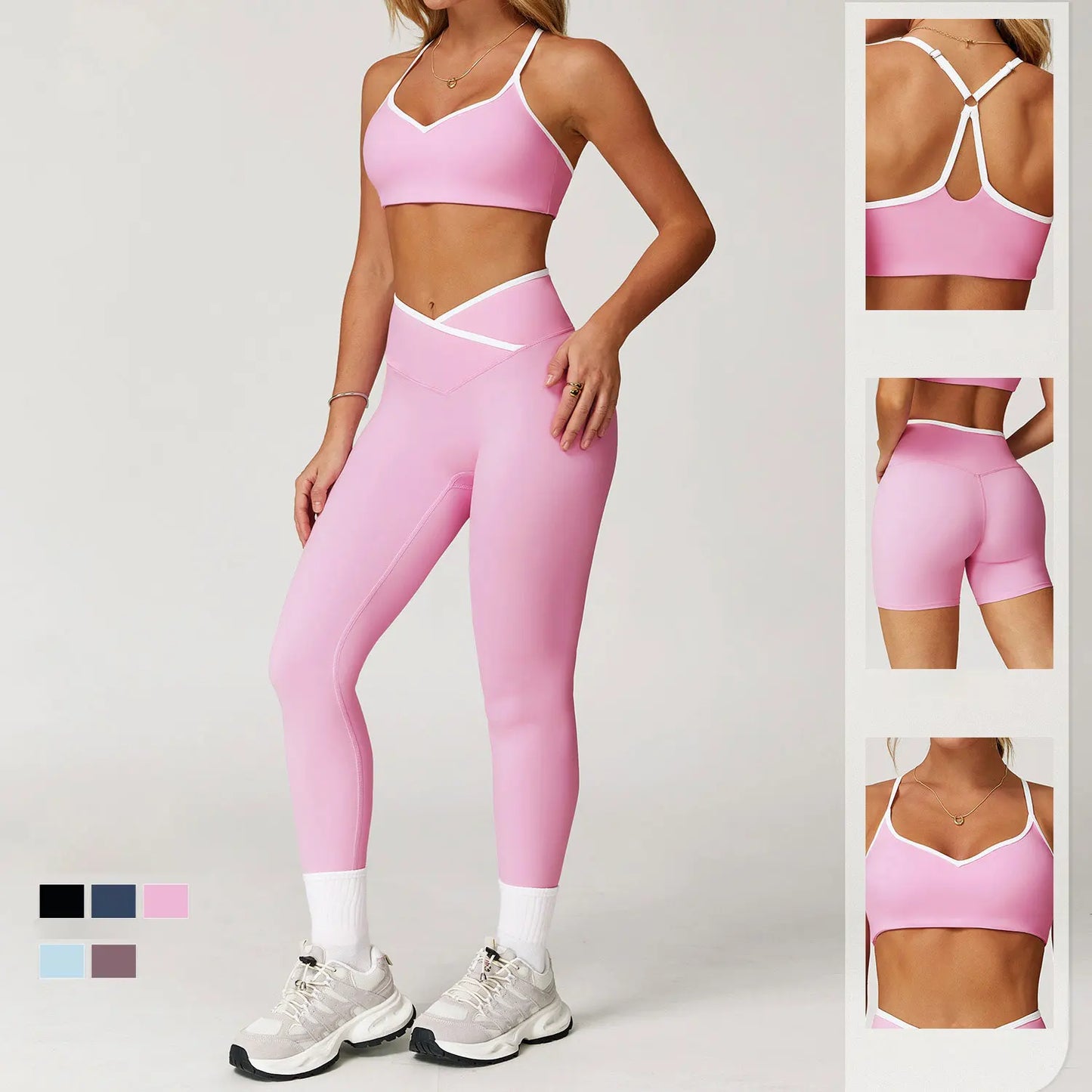 Conjunto Deportivo de Cintura Alta Cruzada para Mujer Sensación Desnuda, Traje de Yoga, Correr, Entrenamiento de Gimnasio, Entrenamiento Físico y Ropa Deportiva de Yoga Ajustada