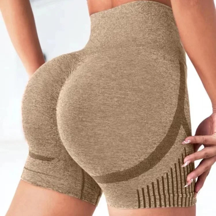 Pantalones cortos de yoga de cintura alta para mujer con control de abdomen - Diseño sin costuras para levantar glúteos con tejido de secado rápido para Pilates, correr y gimnasio