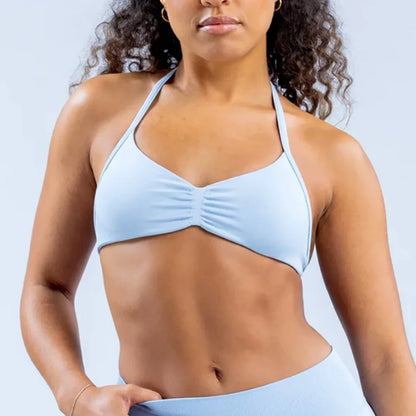 Seamless Nylon Halter Yoga Bra Women Backless High Support Workout Sports Bra Breathable Stretch Fitness Activewear Intimate Top