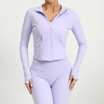 Chaqueta de yoga entallada para mujer, camiseta elástica para entrenar, ropa exterior ligera para Pilates, gimnasio y entrenamiento al aire libre, chaqueta deportiva con cremallera