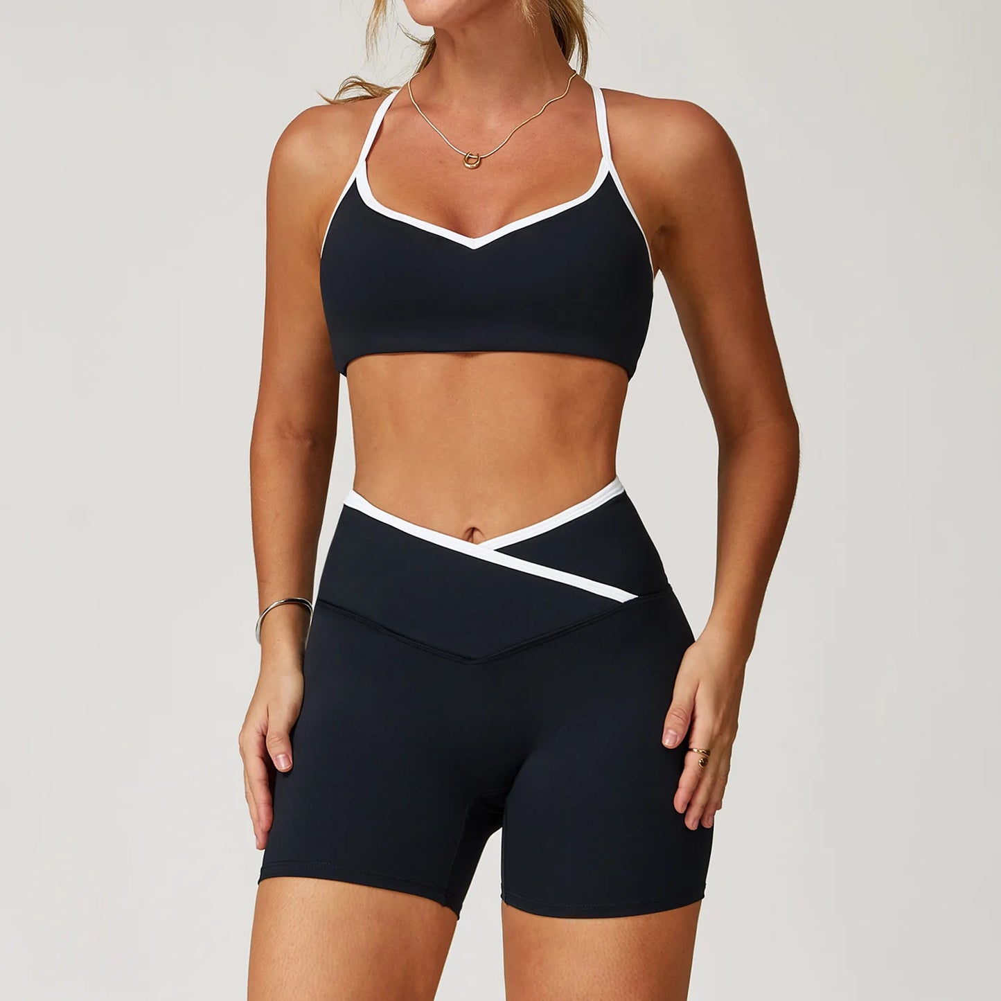 Conjunto Deportivo de Cintura Alta Cruzada para Mujer Sensación Desnuda, Traje de Yoga, Correr, Entrenamiento de Gimnasio, Entrenamiento Físico y Ropa Deportiva de Yoga Ajustada