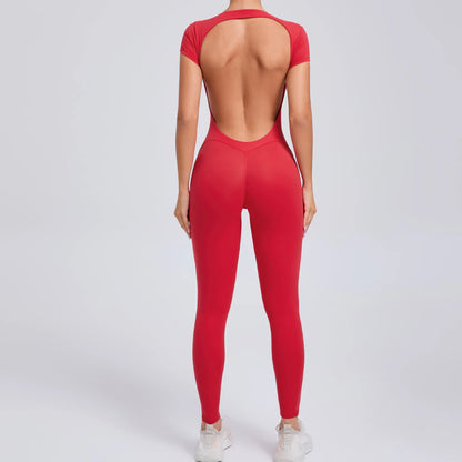 Body de yoga sexy sin espalda para mujer - Mono de yoga de una pieza para entrenamiento, mono deportivo acampanado, ropa de yoga para gimnasio y fitness