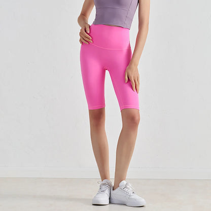 Pantalones Cortos de Yoga de Cintura Alta para Mujer hasta la Rodilla Leggings Amarillos Pantalón de Gimnasio con Efecto Push-Up Sensación Nude Ropa Deportiva para Ejercicio y Entrenamiento