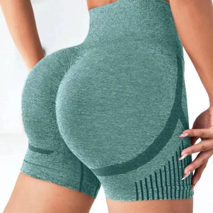 Pantalones cortos de yoga de cintura alta para mujer con control de abdomen - Diseño sin costuras para levantar glúteos con tejido de secado rápido para Pilates, correr y gimnasio