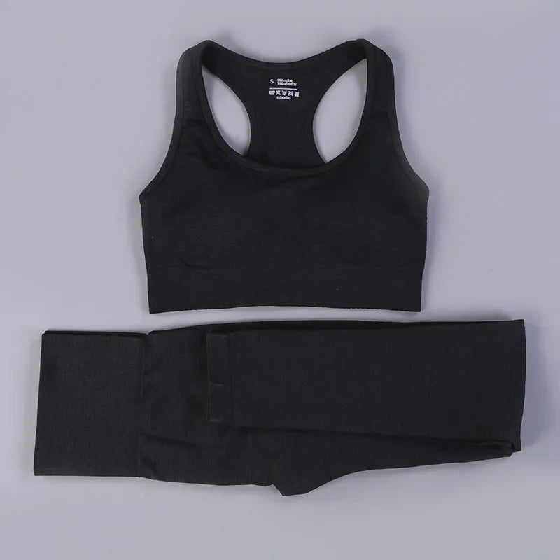 2 Piece Sets Womens Ribbed Yoga Sets Fitness Bra and Seamless High Waisted Sports Leggings Workout Clothes for Women Jogger Suit