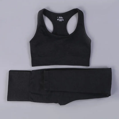 2 Piece Sets Womens Ribbed Yoga Sets Fitness Bra and Seamless High Waisted Sports Leggings Workout Clothes for Women Jogger Suit