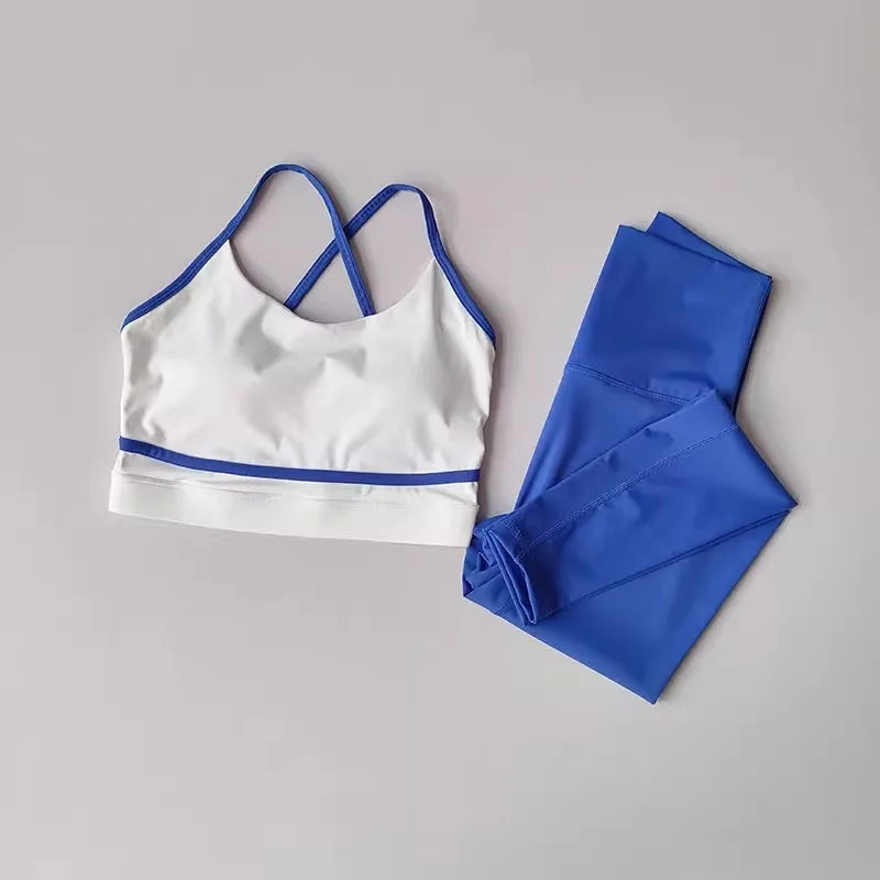 Conjunto Racerback Color Block para Mujer – Sujetador Deportivo Sin Costuras + Leggings de Yoga de Secado Rápido – Ropa Deportiva para Correr, Ciclismo y Fitness