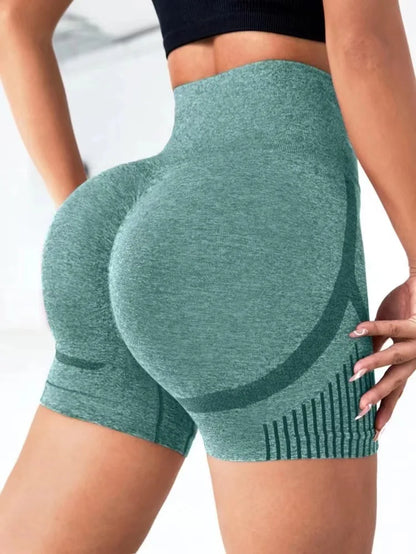 Pantalones cortos de yoga de cintura alta para mujer con control de abdomen - Diseño sin costuras para levantar glúteos con tejido de secado rápido para Pilates, correr y gimnasio