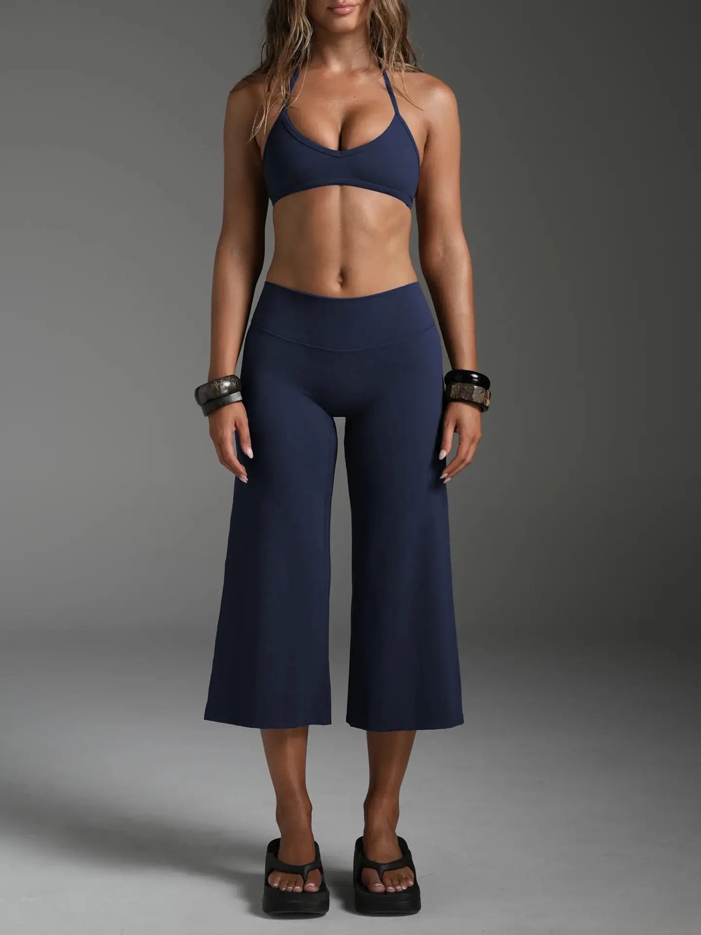 Women Halter Bralette Yoga Outfit Elastic Wide Leg Pants Set, Lightweight Slim Activewear, Fitness Suit for Running Daily Sports