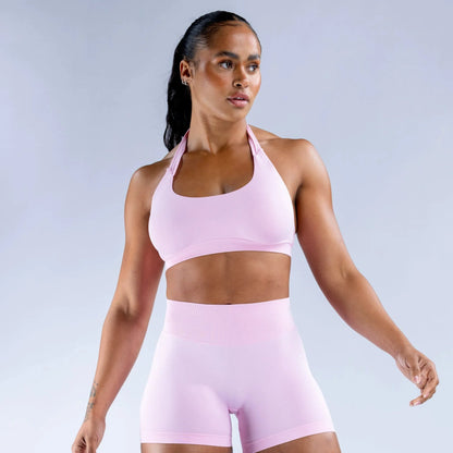 Sujetador deportivo halter sin costuras para mujer, con espalda abierta, a prueba de golpes, elástico, top de yoga para gimnasio, correr, fitness y uso diario casual