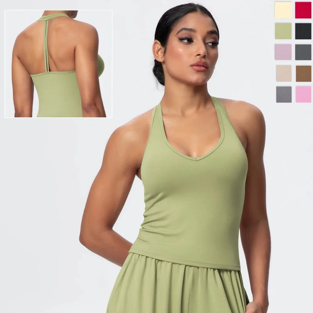 Women's Yoga Vest - Solid Color Slim-Fit Sports Top with Thin Shoulder Straps, Gym, Running, Pilates & Workout Athletic Tank Top
