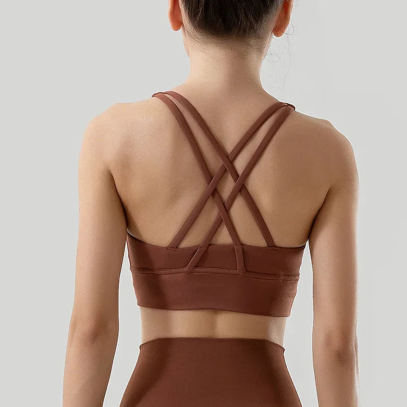 Sujetador deportivo de fitness para mujer, push-up, sin aros, acolchado, con tiras cruzadas, para correr, gimnasio, entrenamiento, yoga, top corto de ropa interior