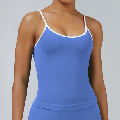 Women's Seamless Backless Color Block Slim Fit Yoga Tank Top, Workout Activewear for Gym Fitness Sports Daily Wear