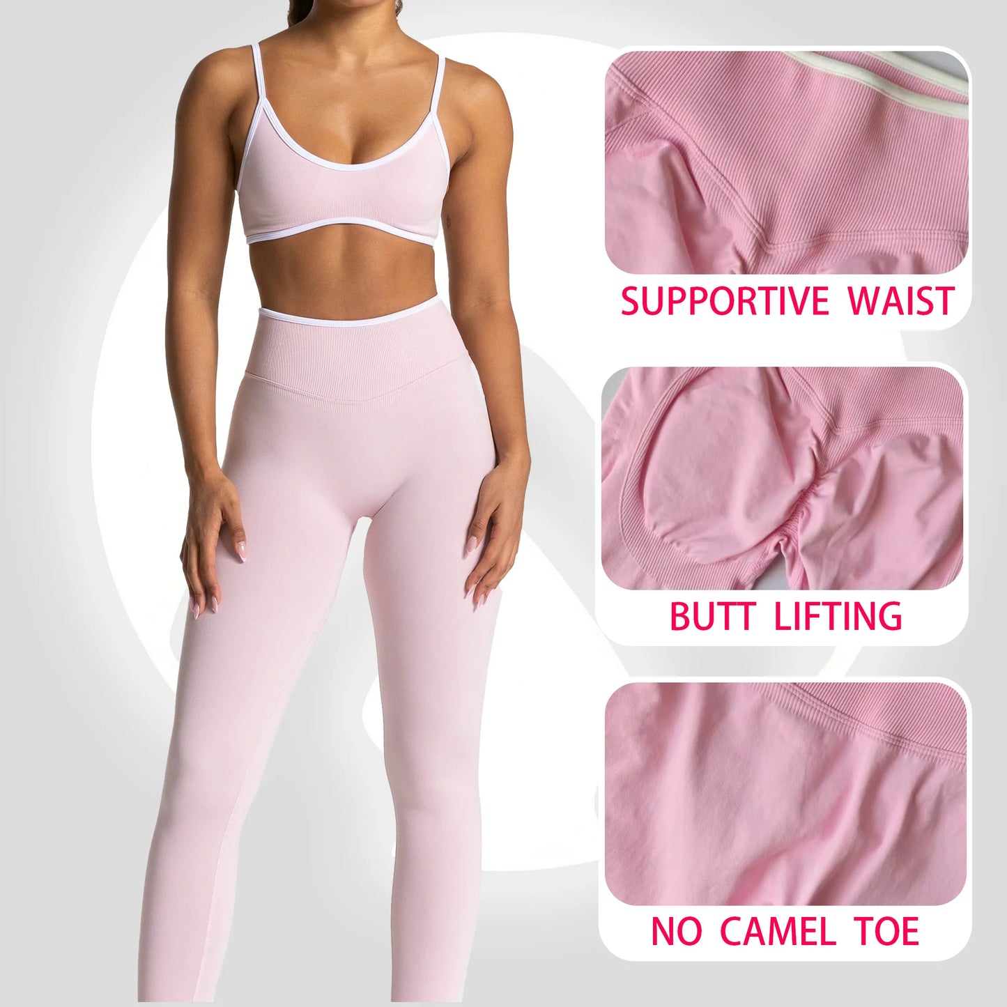 Conjunto de yoga sin costuras para mujer, sujetador acolchado, camisola, leggings de tiro alto para levantar la cadera, conjunto deportivo de 2 piezas para entrenamiento.