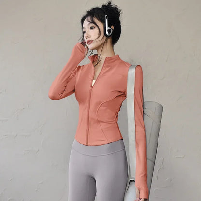 Quick-drying Sports Jacket for Women Tight-fitting Exercise Yoga Clothes Long-sleeved Zipper Cardigan Running Fitness Clothes