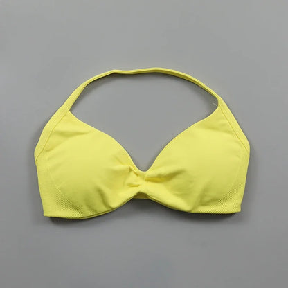 Sujetador deportivo tipo halter con tirantes y escote en V para mujer, soporte bajo, fruncido, espalda abierta sexy, top corto de gimnasio, copas acolchadas, sin costuras, para entrenamiento o yoga