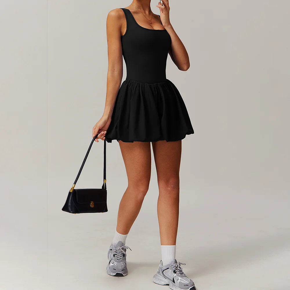 2025 Women's Two-Layer Sports Dress with Built-in Shorts – Naked Feel Fabric for Running Yoga Tennis & Gym Outdoor Activewear
