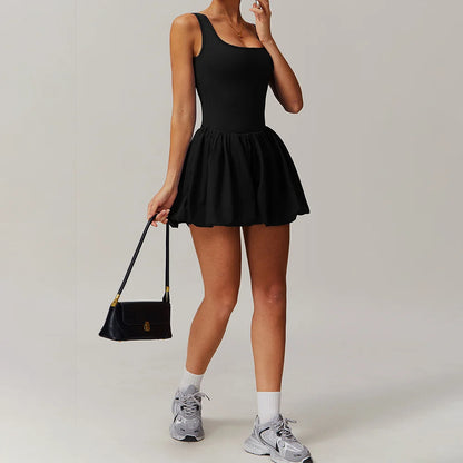 2025 Women's Two-Layer Sports Dress with Built-in Shorts – Naked Feel Fabric for Running Yoga Tennis & Gym Outdoor Activewear