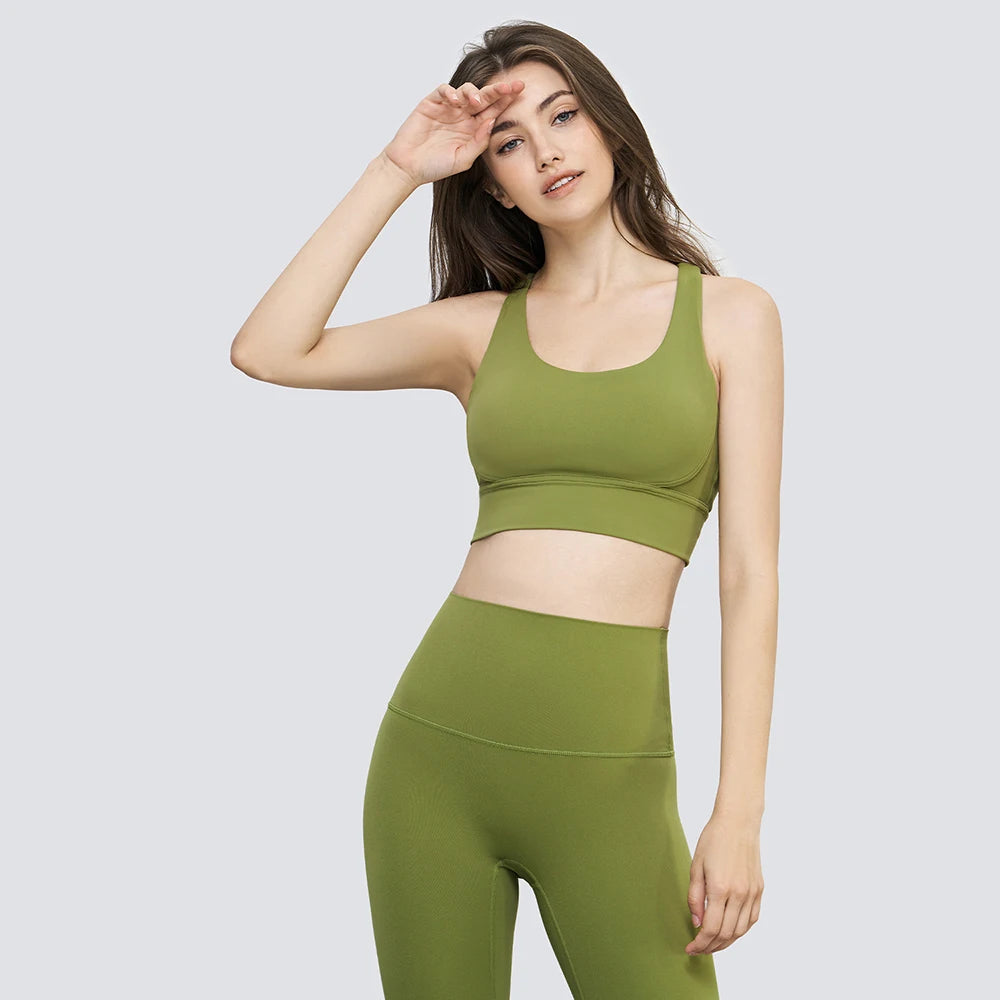 2025 NULS Women's Nude-Feel Crossback Sports Bra – Shock-Absorbing Yoga Vest – Fitness Top for Yoga & Active Workouts