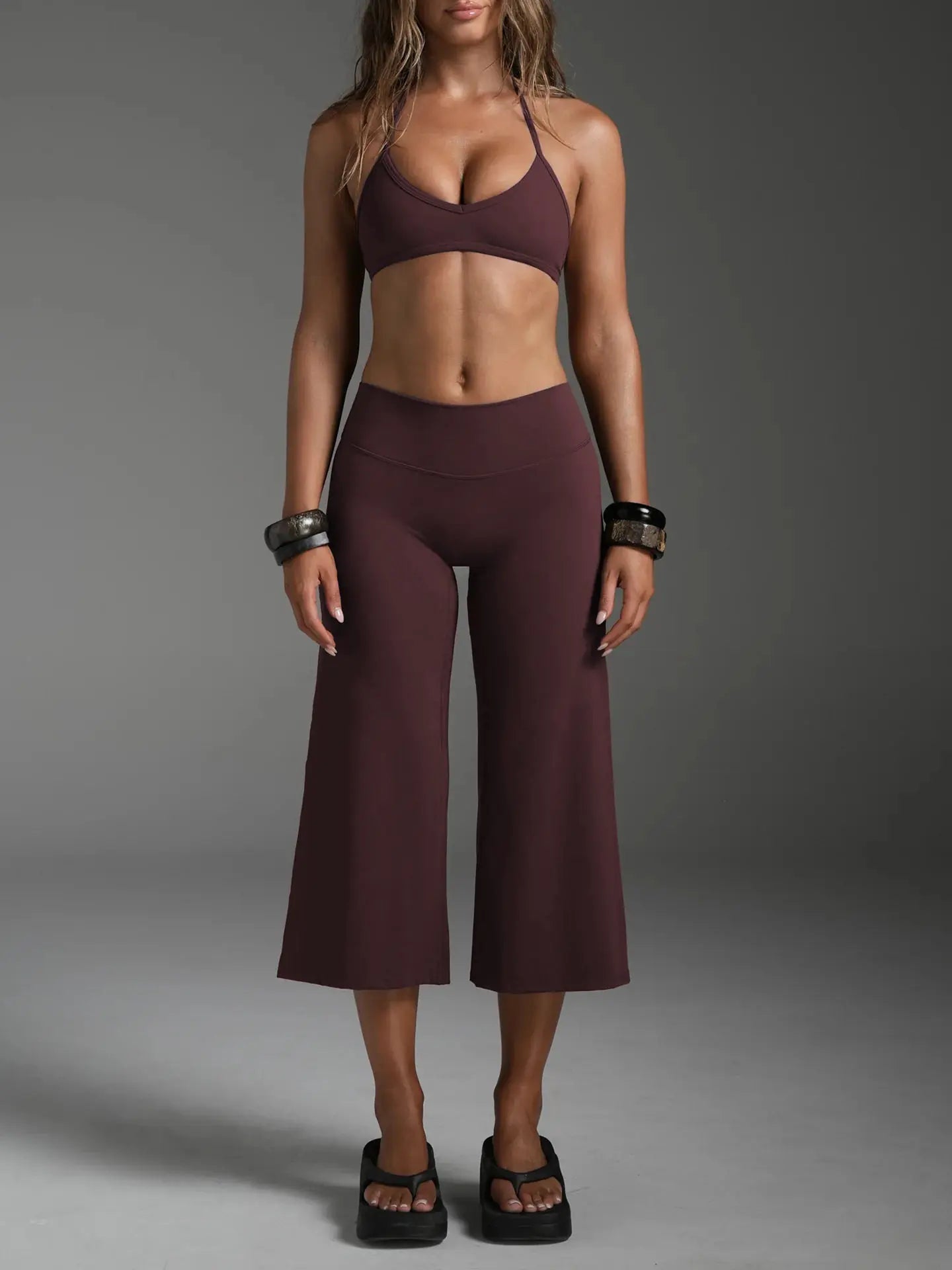 Women Halter Bralette Yoga Outfit Elastic Wide Leg Pants Set, Lightweight Slim Activewear, Fitness Suit for Running Daily Sports