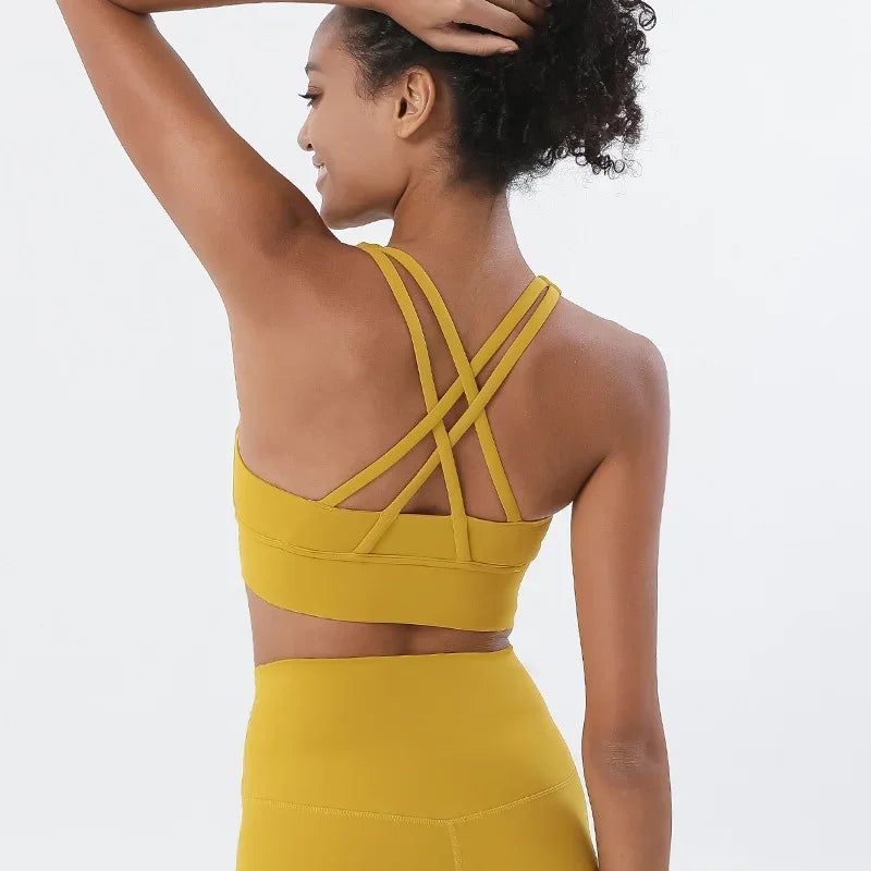 Sujetador deportivo de fitness para mujer, push-up, sin aros, acolchado, con tiras cruzadas, para correr, gimnasio, entrenamiento, yoga, top corto de ropa interior
