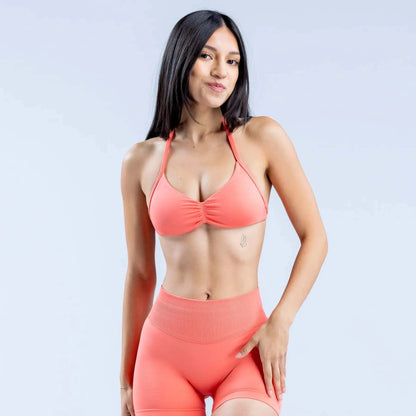 Seamless Nylon Halter Yoga Bra Women Backless High Support Workout Sports Bra Breathable Stretch Fitness Activewear Intimate Top
