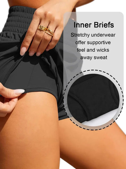 Women High Waist Sport Shorts Elastic Waistband with Side Pockets Casual Fitness Jogging Training Bottoms for Outdoor Activities