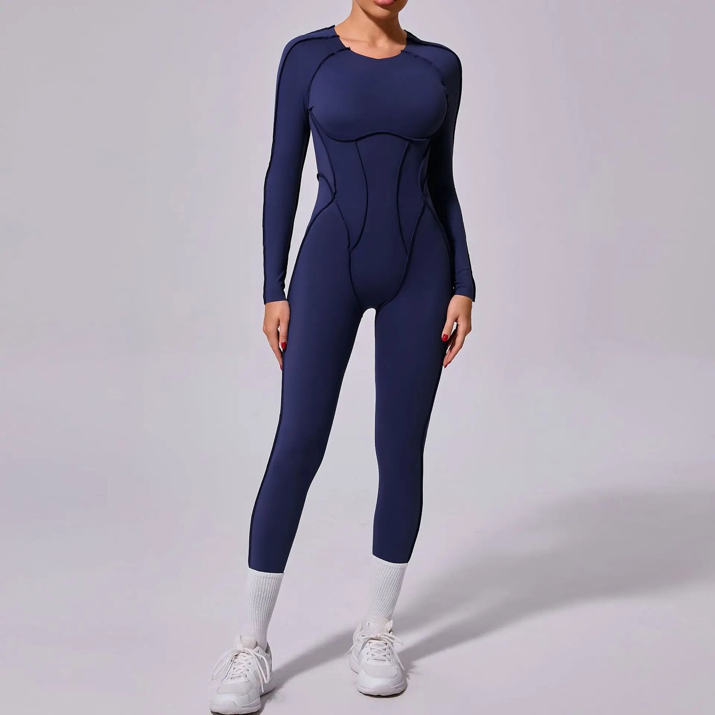 Women's Long Sleeve One-piece Yoga Jumpsuit - Gym Training Suit, High Elastic Fitness Bodysuits, Moisture Wicking Sportswear Set