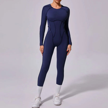 Women's Long Sleeve One-piece Yoga Jumpsuit - Gym Training Suit, High Elastic Fitness Bodysuits, Moisture Wicking Sportswear Set
