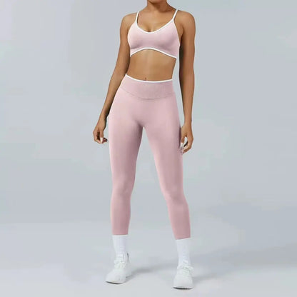 Conjunto de yoga sin costuras para mujer, sujetador acolchado, camisola, leggings de tiro alto para levantar la cadera, conjunto deportivo de 2 piezas para entrenamiento.