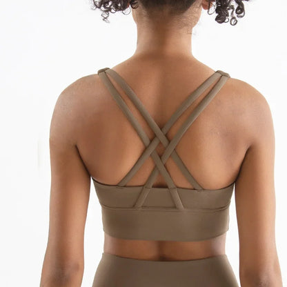 Sujetador deportivo de fitness para mujer, push-up, sin aros, acolchado, con tiras cruzadas, para correr, gimnasio, entrenamiento, yoga, top corto de ropa interior