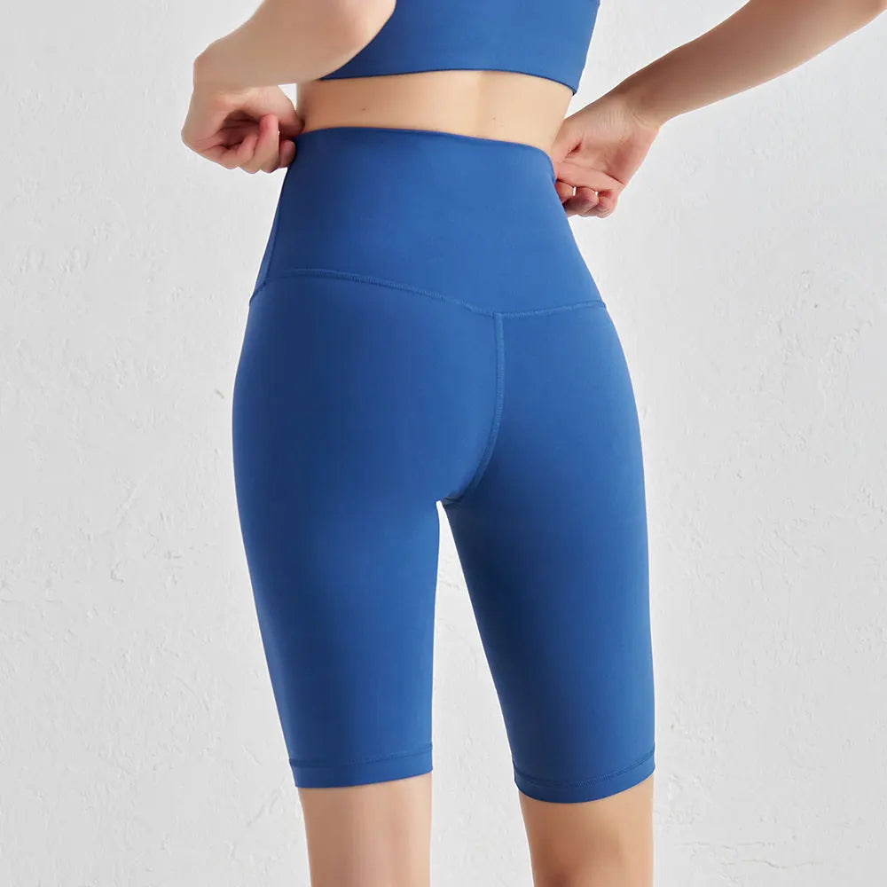 Pantalones Cortos de Yoga de Cintura Alta para Mujer hasta la Rodilla Leggings Amarillos Pantalón de Gimnasio con Efecto Push-Up Sensación Nude Ropa Deportiva para Ejercicio y Entrenamiento