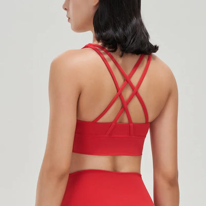 Sujetador deportivo de fitness para mujer, push-up, sin aros, acolchado, con tiras cruzadas, para correr, gimnasio, entrenamiento, yoga, top corto de ropa interior