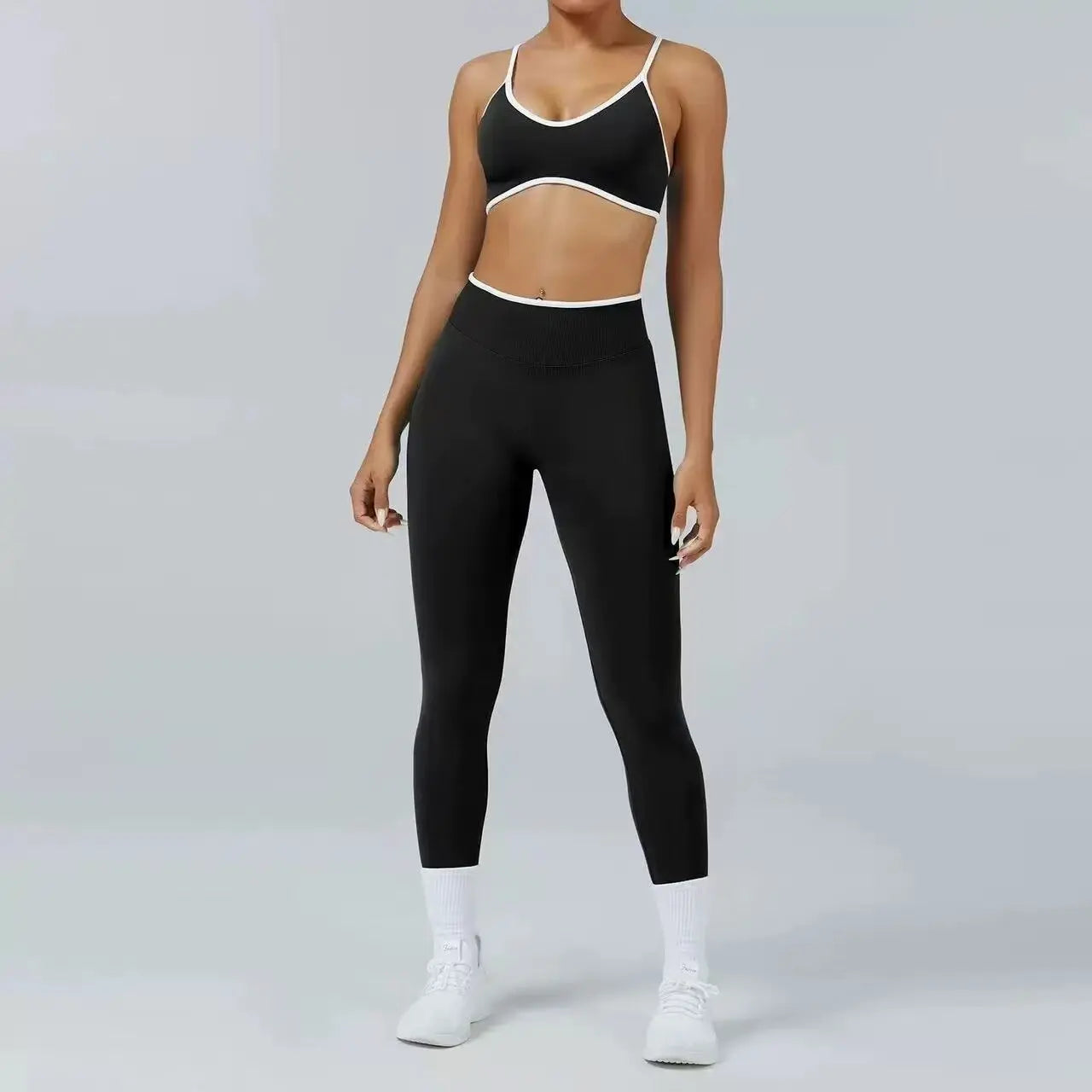 Conjunto de yoga sin costuras para mujer, sujetador acolchado, camisola, leggings de tiro alto para levantar la cadera, conjunto deportivo de 2 piezas para entrenamiento.